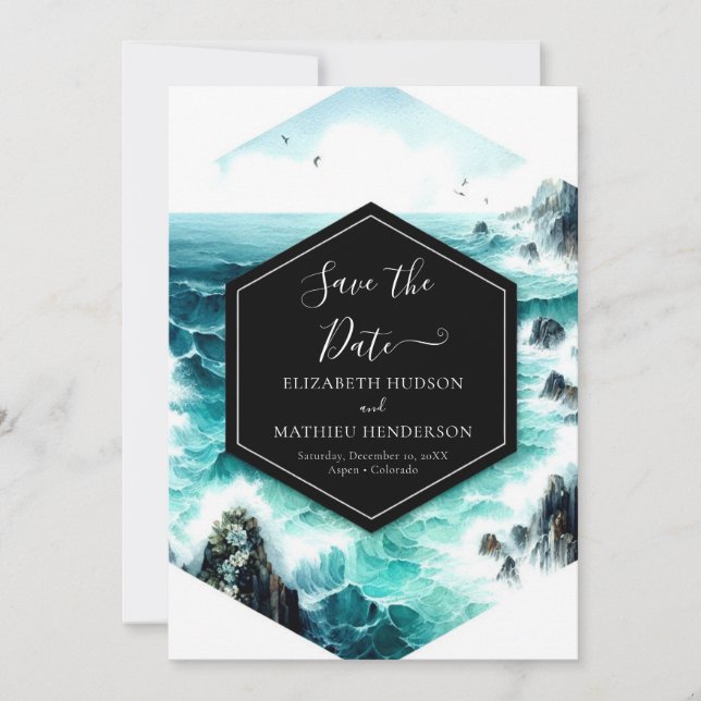 Cliff Ocean Nautical Wedding Save The Date (Vorderseite)