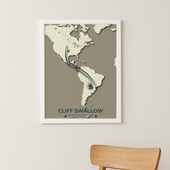 Cliff Swallow Migration Map - Minimalistisch Vinta Poster (Von Creator hochgeladen)