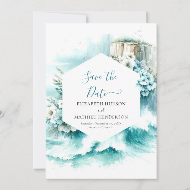Cliff Typografy Nautical Wedding Save The Date (Vorderseite)