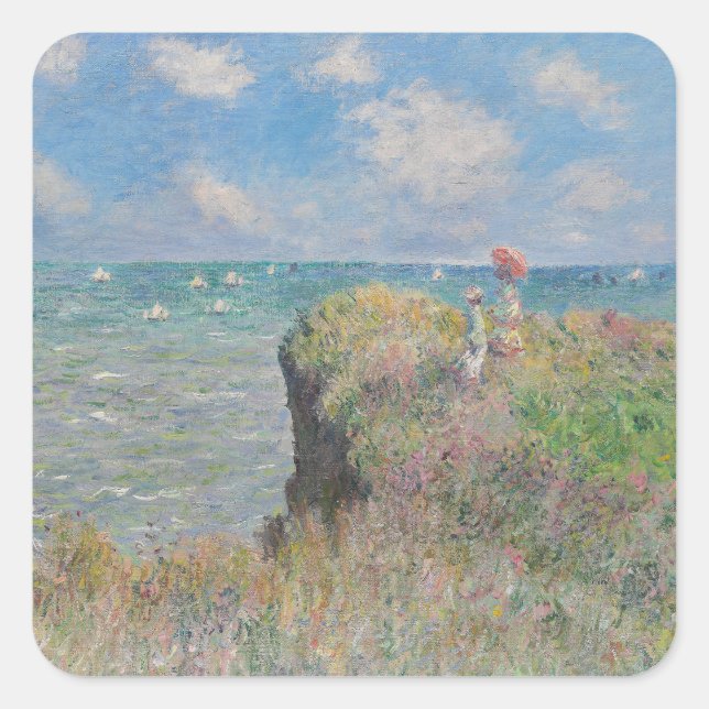 Cliff Walk bei Pourville Monet Quadratischer Aufkleber (Vorderseite)