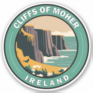 Cliffs of Moher Ireland Floral Travel Art Vintag Aufkleber