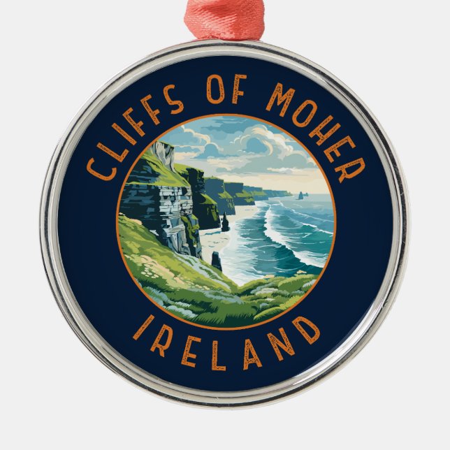 Cliffs of Moher Ireland Retro Distressed Circle Ornament Aus Metall (Vorne)
