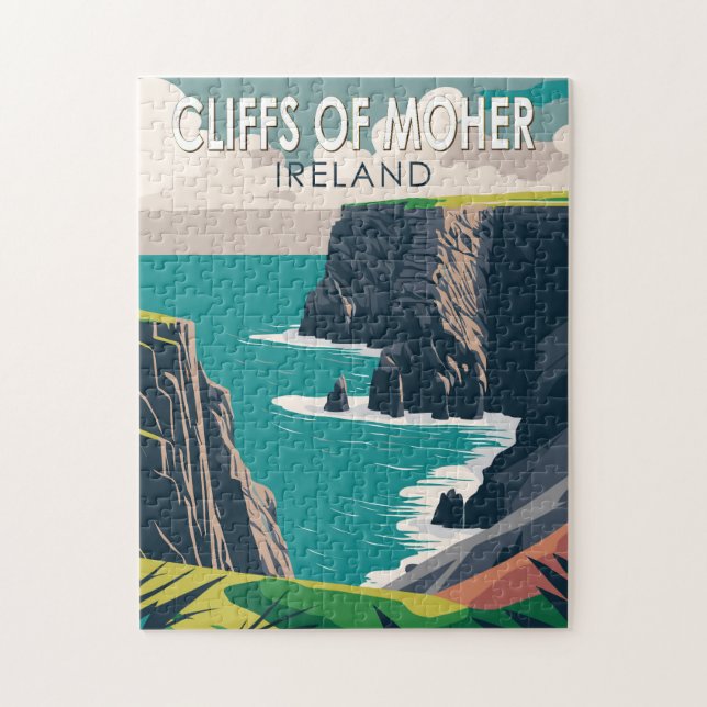 Cliffs of Moher Ireland Travel Art Vintag Puzzle (Vertikal)