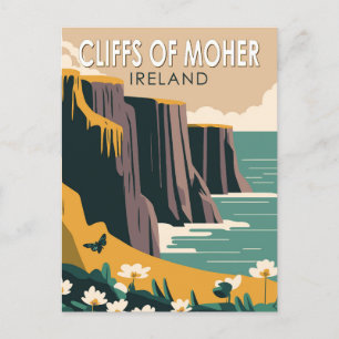 Cliffs of Moher Irland Florale Reise Kunst Vintage Postkarte