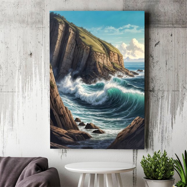 Cliffside Brown Blue Ocean Waves Seaside Poster (Von Creator hochgeladen)