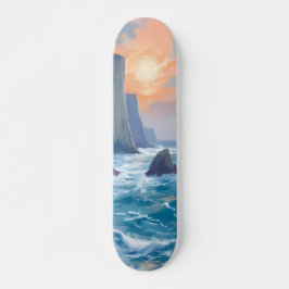 Cliffside Cove | Coastal Ocean Watercolor Painting Skateboard