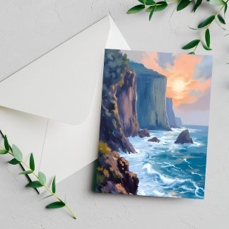 Cliffside Cove | Küstenozean-Aquarellkarte