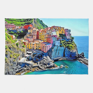 Cliffside Dreams: Manarolas Farben Geschirrtuch