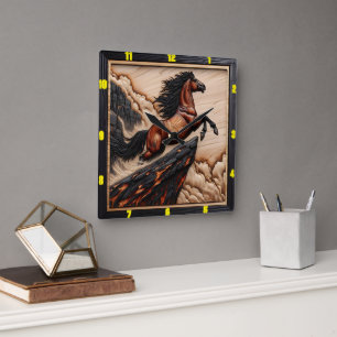 Cliffside Freedom: Holz Mustang Timepiece Quadratische Wanduhr