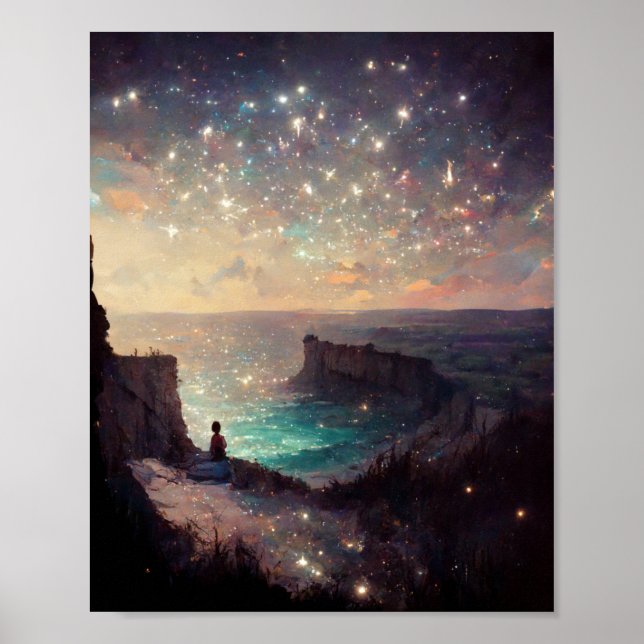 Cliffside Night Fantasy Landscape Sci-Fi Poster (Vorne)