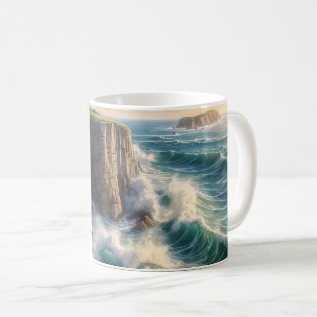 Cliffside Ocean Waves Coastal Landscape Coffee Mug Kaffeetasse (VorderseiteRechts)