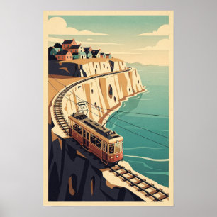 Clifftop-Straßenbahn und Seaside Village Vintage-R Poster