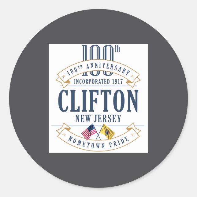 Clifton New Jersey 100th Anniv White _1  Runder Aufkleber (Vorderseite)