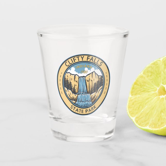 Clifty Falls Staat Park Indiana Abzeichen Schnapsglas (Vorderseite)