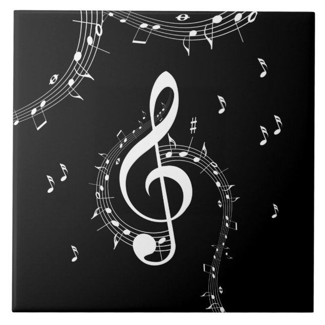 Climactic G Clef Music Black Fliese (Vorderseite)