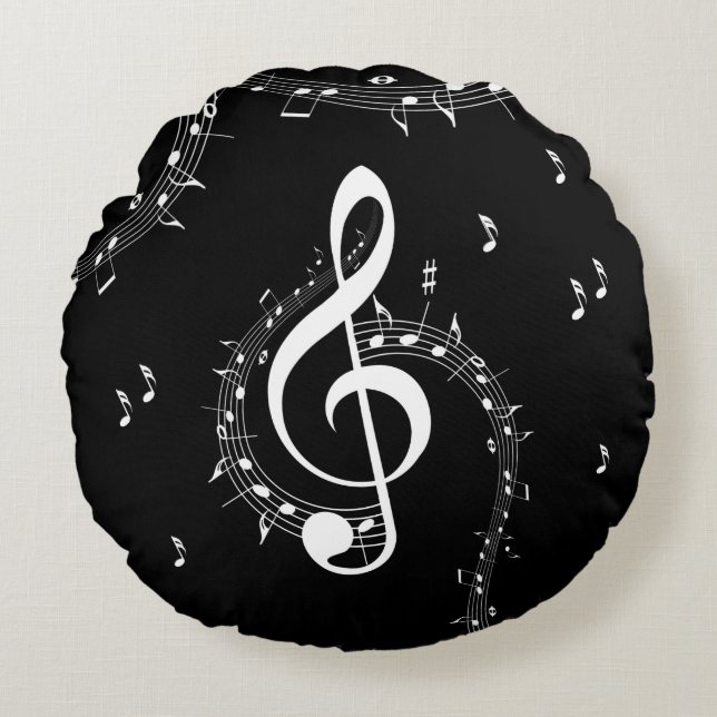 Climactic G Clef Music Black Rundes Kissen (Vorderseite)