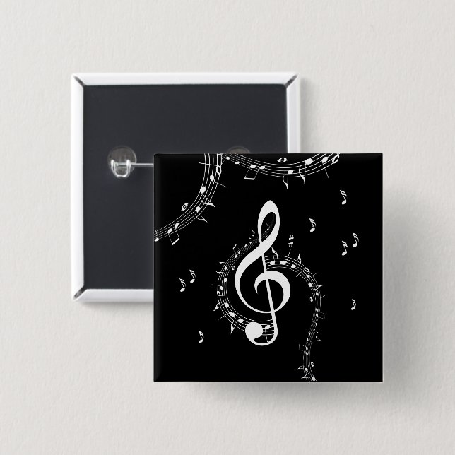 Climactic G Clef White Music on Black Button (Vorne & Hinten)