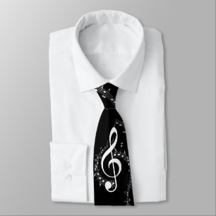 Climactic G Clef White Music on Black Krawatte