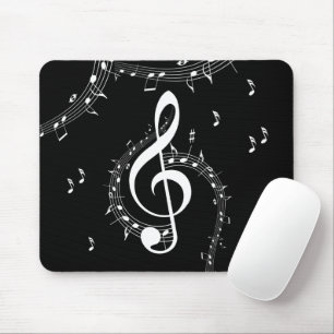 Climactic G Clef White Music on Black Mousepad