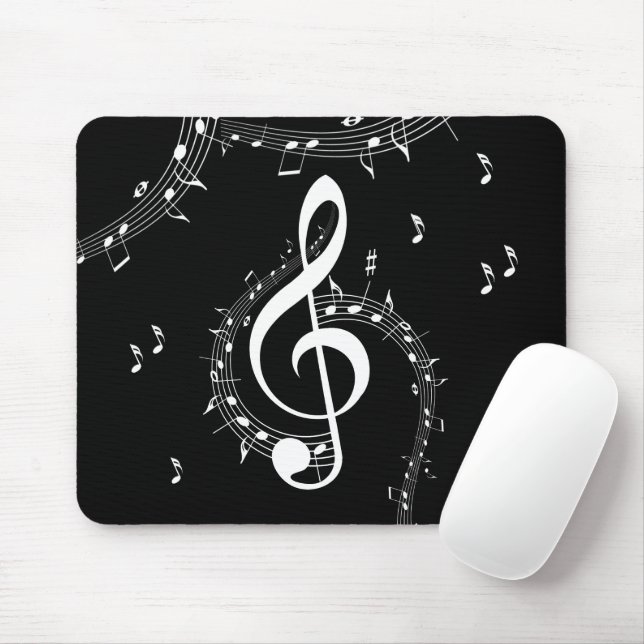 Climactic G Clef White Music on Black Mousepad (Mit Mouse)