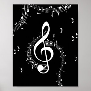 Climactic G Clef White Music on Black Poster