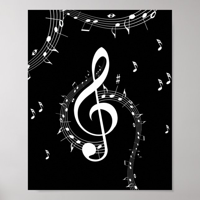 Climactic G Clef White Music on Black Poster (Vorne)