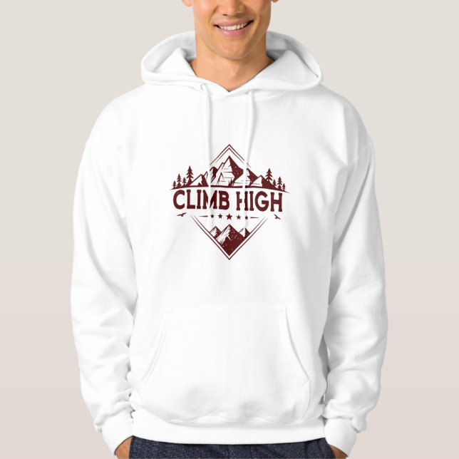 Climb High Mountain Hoodie – Handgezeichnet Geomet (Vorderseite)
