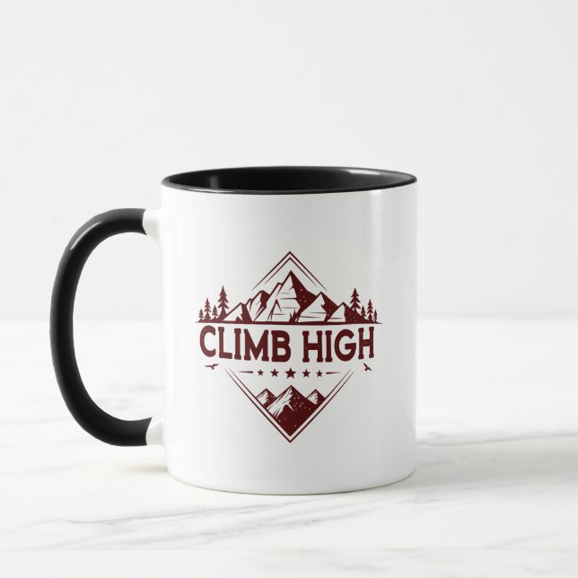 Climb High Mountain Mug – Hand-Drawn Motivational  Tasse (Links)