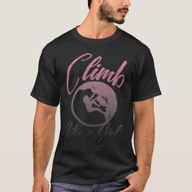 Climb Like a Girl Distressed Retro Rock T-Shirt (Vorderseite)