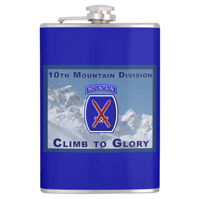"Climb to Glory" 10th Mountain Div Flachmann (Vorderseite)