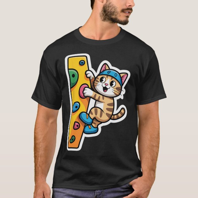 Climbing Cat Boulderwand Meme  T-Shirt (Vorderseite)