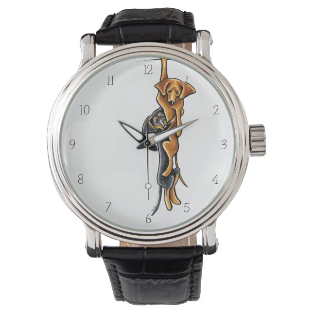 Clingy Dackel Smooth Black/Tan Red Armbanduhr (Vorderseite)