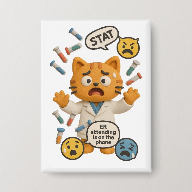 Clinical Lab Tech Cat Running So Many Tests Button (Vorderseite)