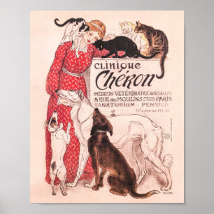 Clinique Cheron Vintag Dog Cat Steinlen Poster