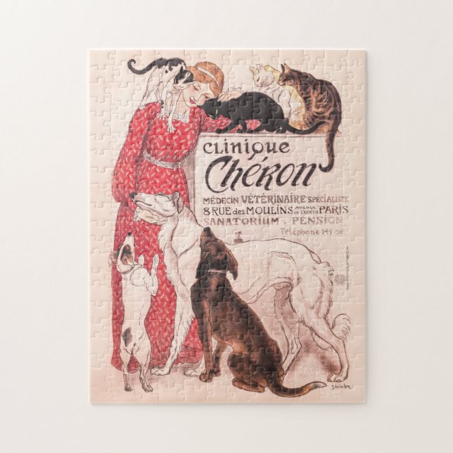 Clinique Cheron Vintag Dog Cat Steinlen Poster Puzzle (Vertikal)