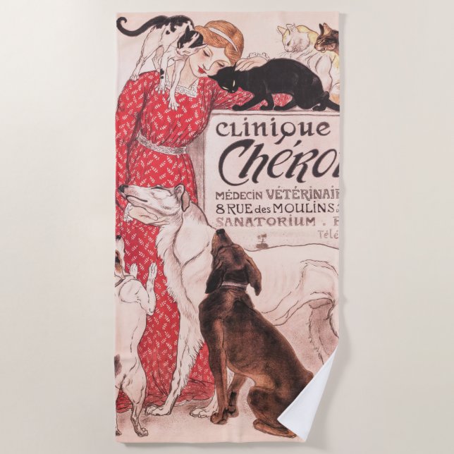 Clinique Cheron Vintag Dog Cat Steinlen Poster Strandtuch (Vorderseite)