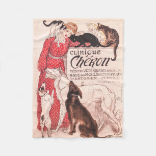 Clinique Cheron Vintage Dog Cat Steinlen Poster Fleecedecke