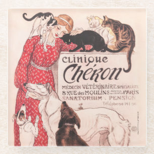 Clinique Cheron Vintage Dog Cat Steinlen Poster Glasuntersetzer