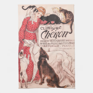 Clinique Cheron Vintage Hund Katze Steinlen Poster Geschirrtuch
