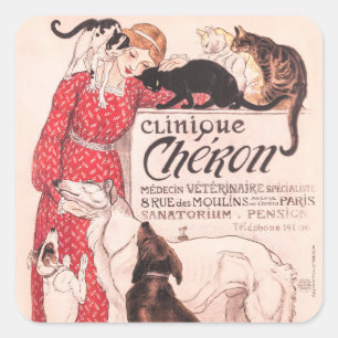 Clinique Cheron Vintage Hund Katze Steinlen Poster Quadratischer Aufkleber