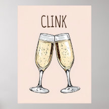 Clink Champagne Poster - Minimalistisches Party Ar