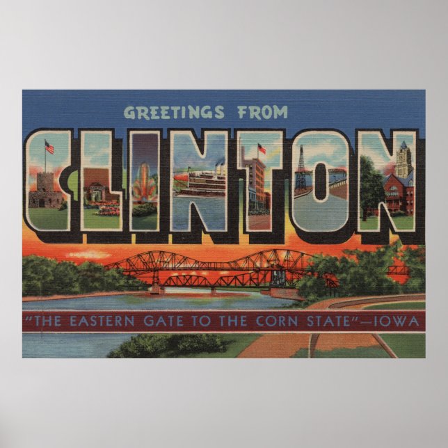 Clinton, IowaGroße BuchstabenszenenClinton, IA Poster (Vorne)