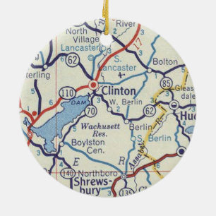 Clinton MA Vintage Karte Keramik Ornament