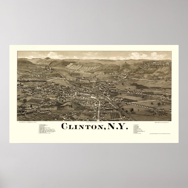 Clinton, NY Panoramic Map - 1885 Poster (Vorne)