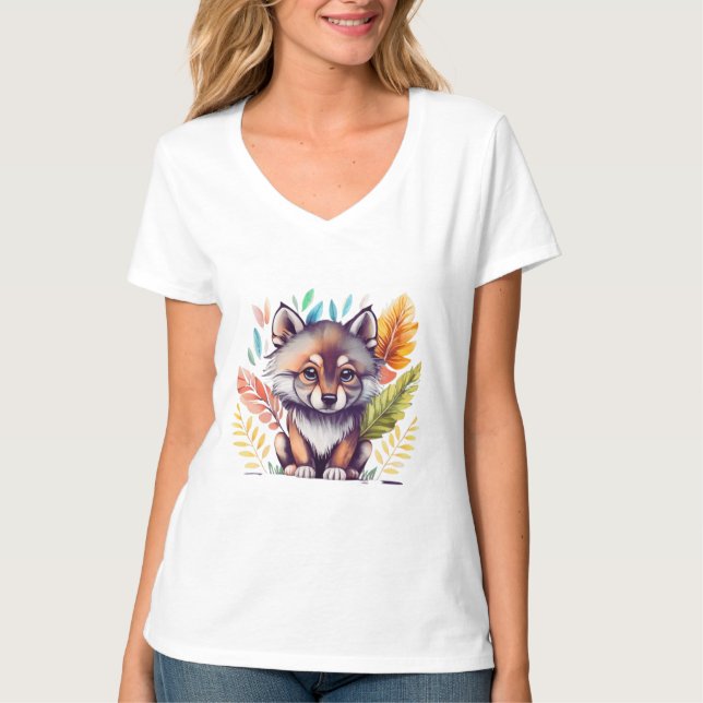 Clip art bébé loup noir corps entier niedlich aqua T-Shirt (Vorderseite)