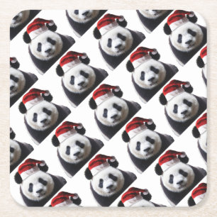 Clipped-Panda-Santa-2 Rechteckiger Pappuntersetzer