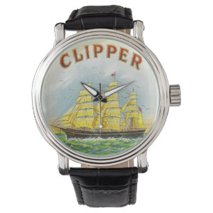 Clipper Sailing Ship Vintag Cigar Box Label Armbanduhr