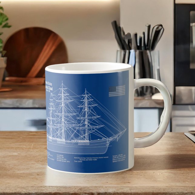 Clipper-Schiff Flying Cloud - Bauplan ABD Kaffeetasse (Clipper Ship Flying Cloud - Blueprint ABD. Coffee Mug)