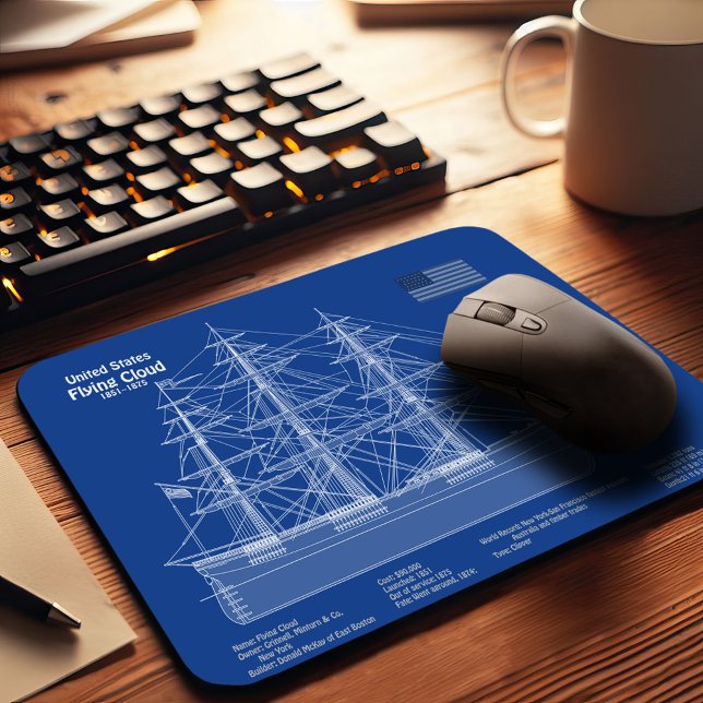 Clipper-Schiff Flying Cloud - Bauplan ABD Mousepad (Clipper Ship Flying Cloud - Blueprint ABD. Mouse Pad)