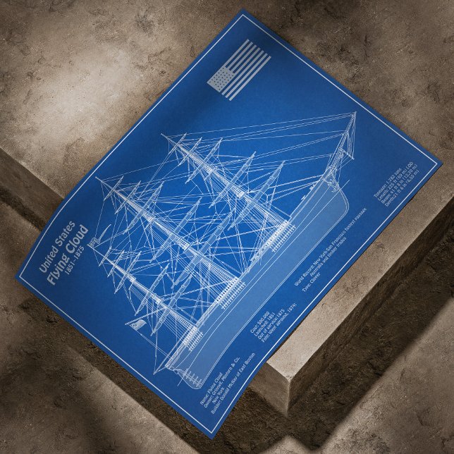 Clipper-Schiff Flying Cloud - Bauplan ABD Poster (Clipper Ship Flying Cloud - Blueprint ABD. Poster)